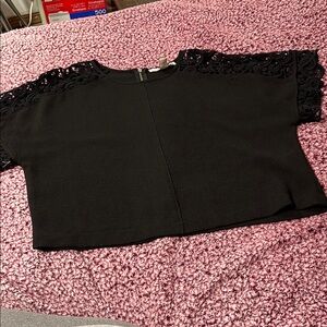 Elegant Black Lace Sleeve Top